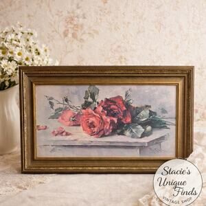 Roses Vermelhas By Grimaldi Victorian Framed Oil Painting Of Roses On Canvas